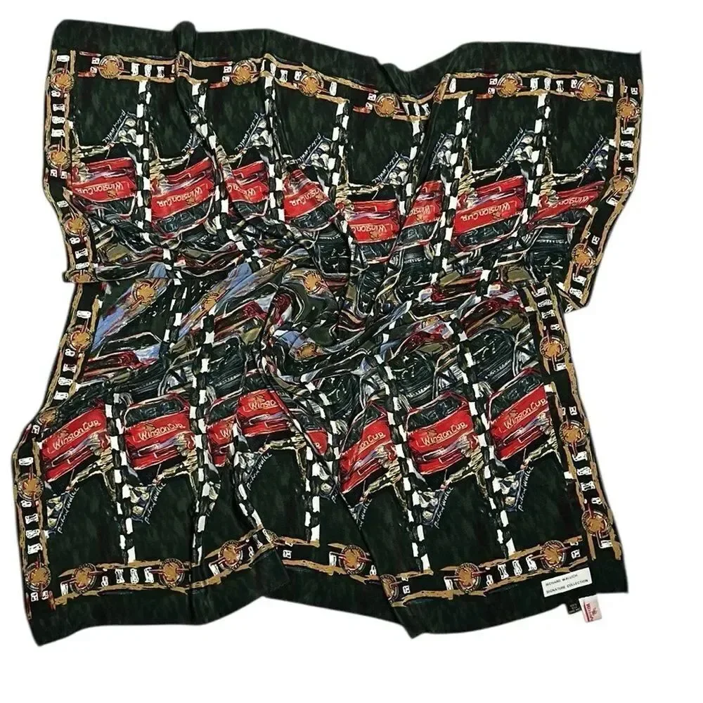 Vintage Silk Scarf Richard Wallich NASCAR Winston Cup Green Multicolor